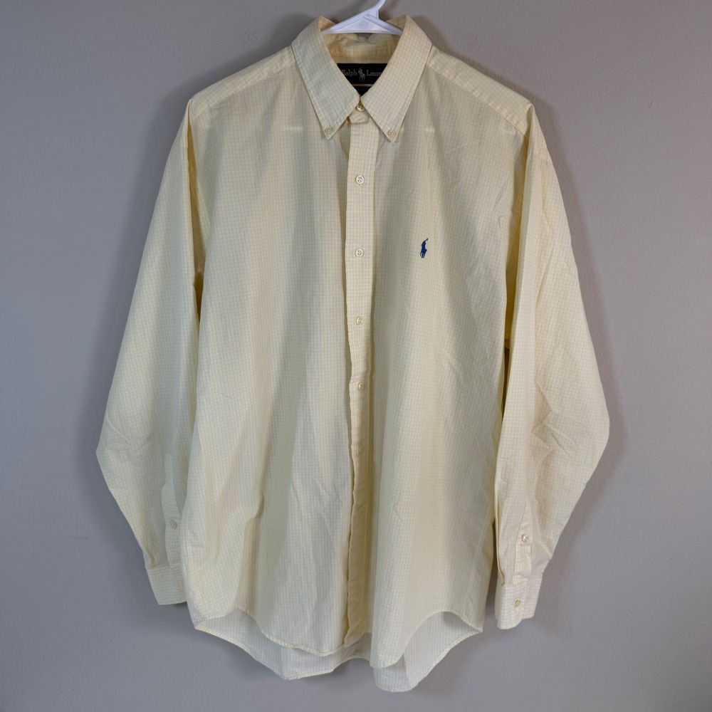 Ralph Lauren Blake Yellow Gingham Button Down Medium Cotton Preppy Easter Casual
